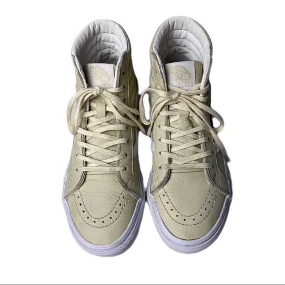 Cream White Leather Suede Sk8 Hi Top Vans Sneakers Mens 5 Womens 6.5 - Picture 4 of 10